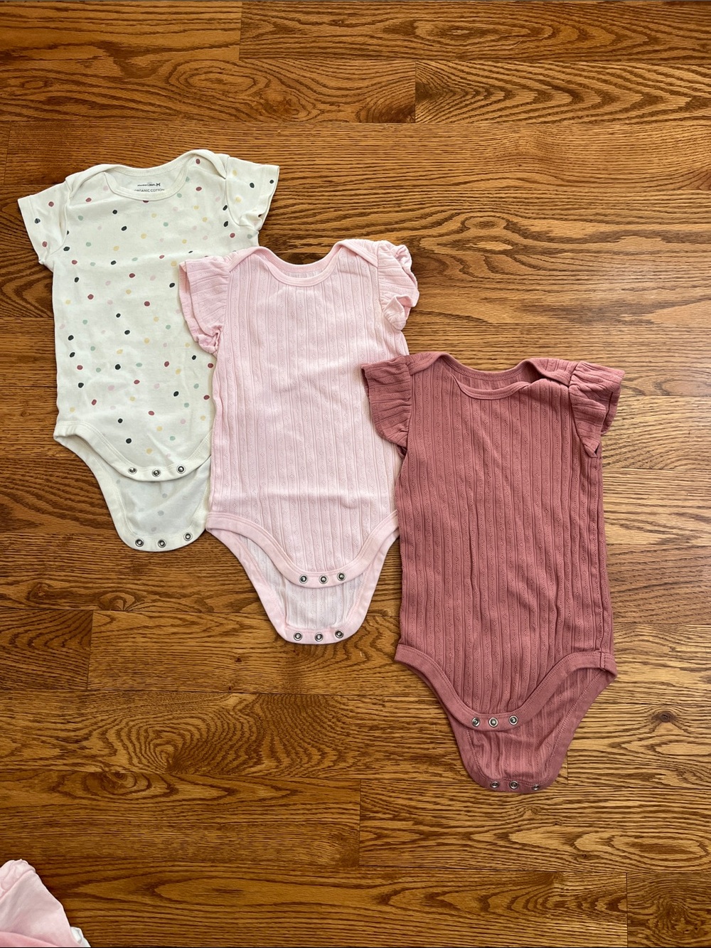 Members Mark Baby Girls Short Sleeve Ribbed Onesie - Pink & Mauve Mix (3-Pack)
